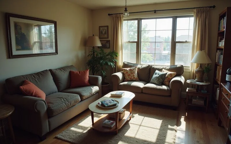 A modest, well-kept Fort Worth apartment living room