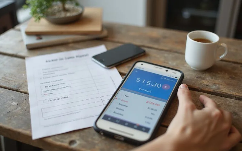 A bank balance on a phone beside a move-in cost checklist
