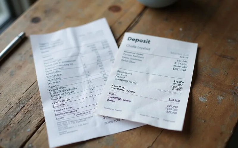 A bank statement and a deposit receipt side by side