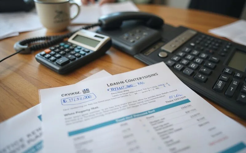 A concession flyer with effective rent worked out by hand on a calculator