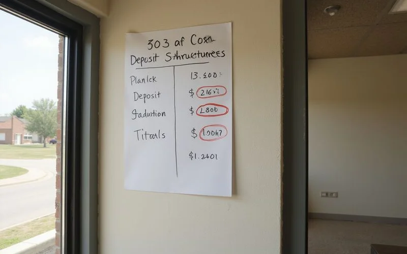 A handwritten cost comparison of three deposit structures with totals circled