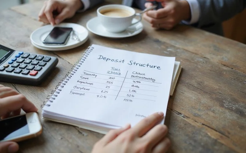 A deposit structure comparison written out by hand beside a calculator