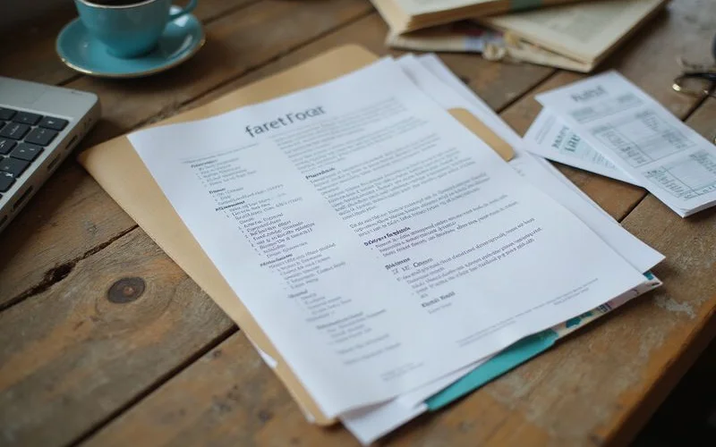 A document folder with an offer letter and pay stubs