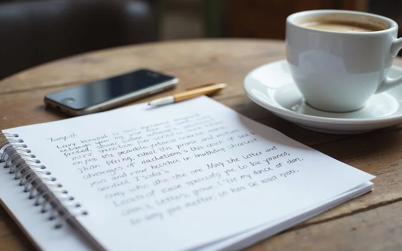 A handwritten letter of explanation draft on a notepad