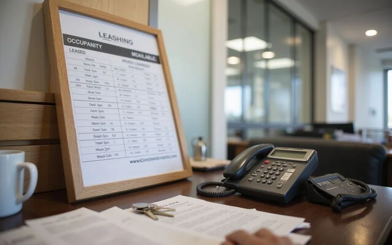 A leasing office occupancy board with units marked leased and available