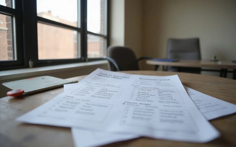 A printed shortlist of apartment options with handwritten notes