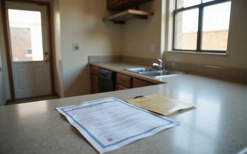 A renters insurance certificate of insurance beside a lease packet