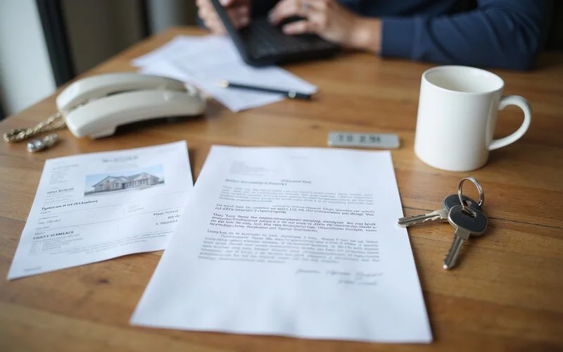 A signed lease page and a deposit receipt on a leasing office counter