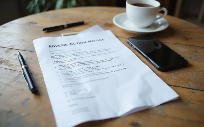 An adverse action notice letter on a kitchen table