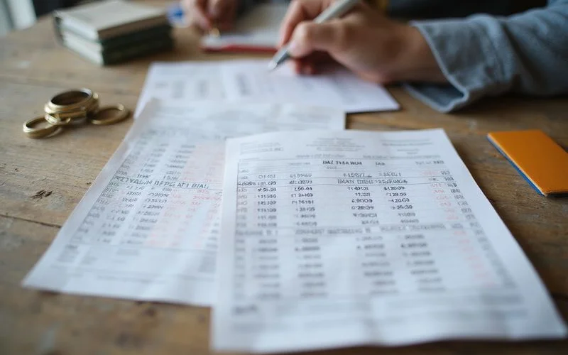 Bank statements showing irregular deposit amounts highlighted