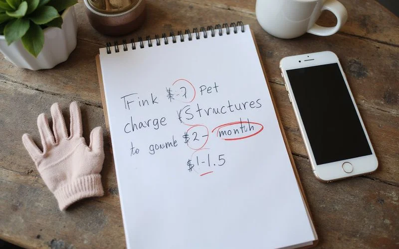 Three pet charge structures written out with twelve-month totals circled