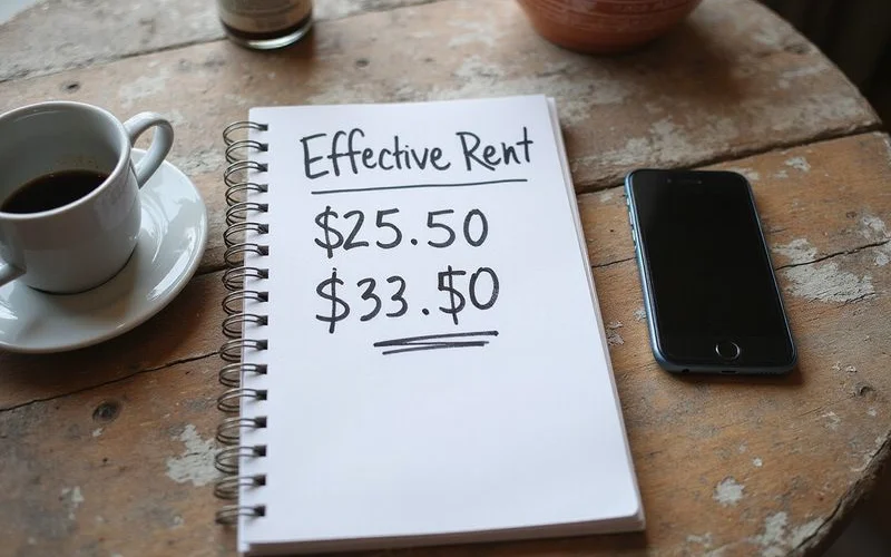 Two effective rent figures written side by side with the lower one circled
