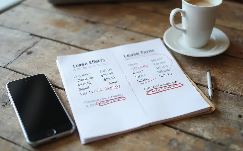 Two lease offers compared side by side with monthly totals circled