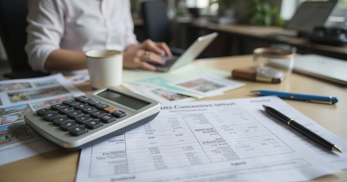 A concession offer sheet with effective rent worked out by hand on a calculator