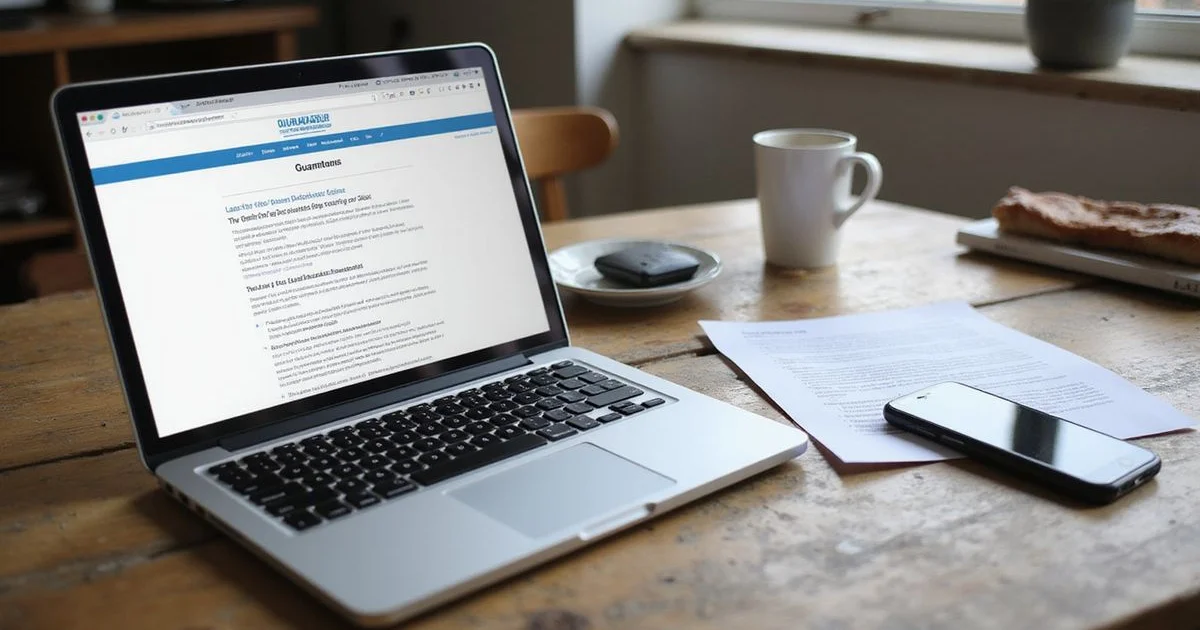 A guarantor service page open on a laptop beside a printed lease addendum