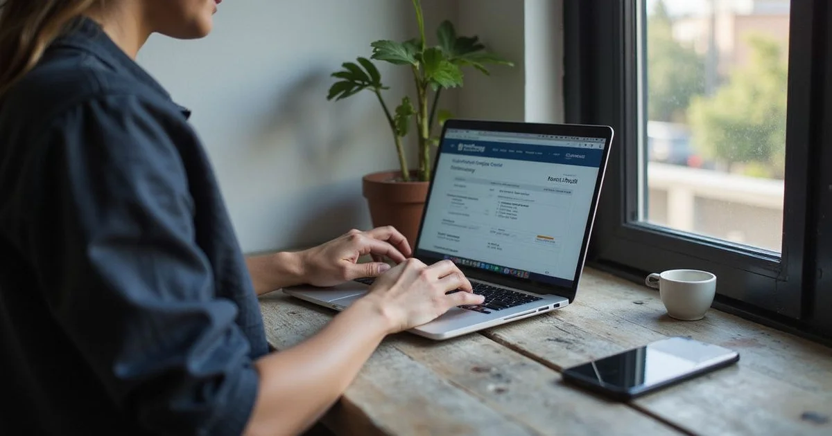 A renter checking a credit report on a laptop at a small apartment desk