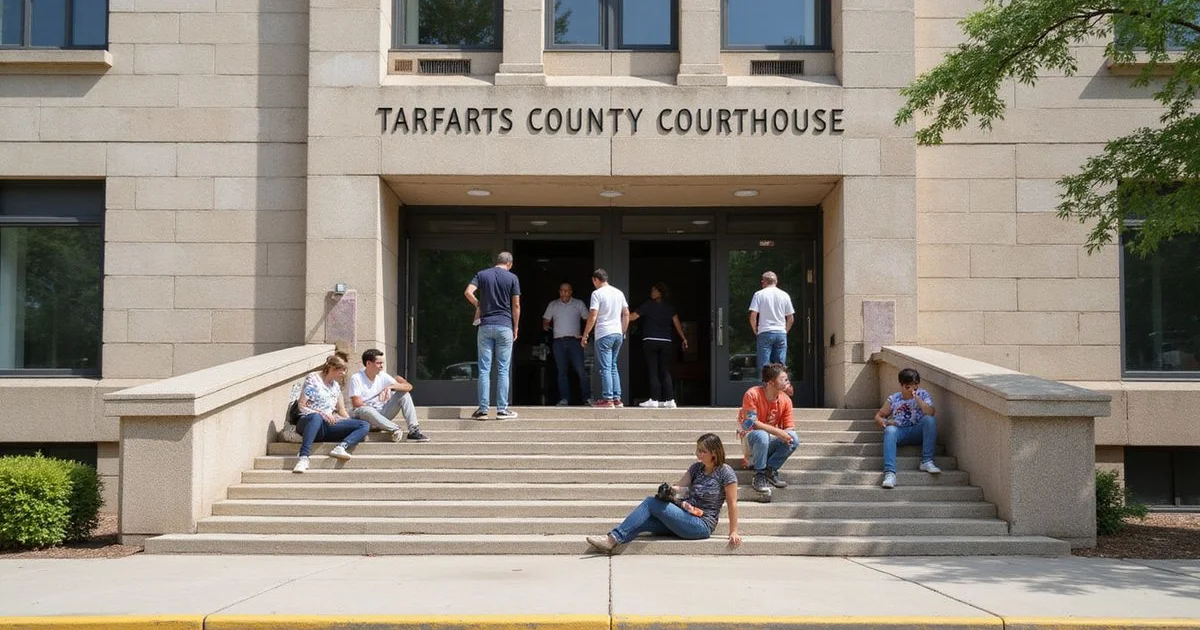 The Tarrant County courthouse exterior in flat North Texas daylight