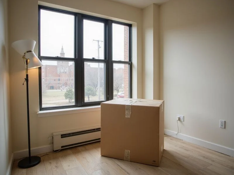 A newly set-up apartment with one box left to unpack