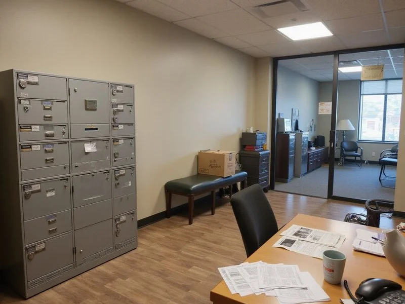 A package locker bank in a Fort Worth apartment lobby