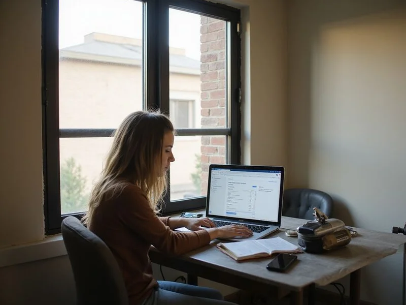 A self-employed renter working from a small Fort Worth apartment desk