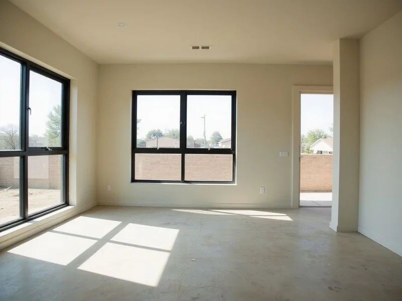 An empty brand-new apartment interior with bare floors