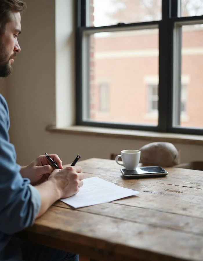 Hands signing an apartment lease at a leasing office table