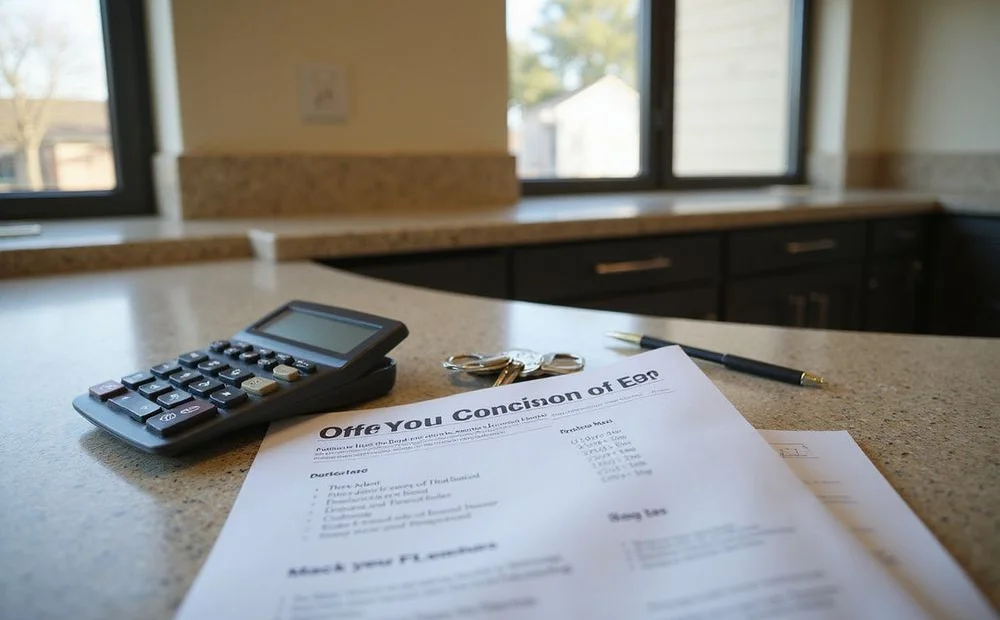 A concession offer sheet with effective rent worked out beside a calculator