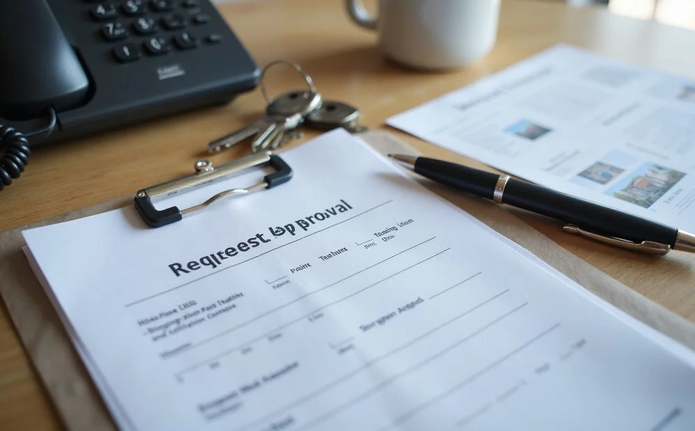 A Request for Tenancy Approval form on a leasing office counter